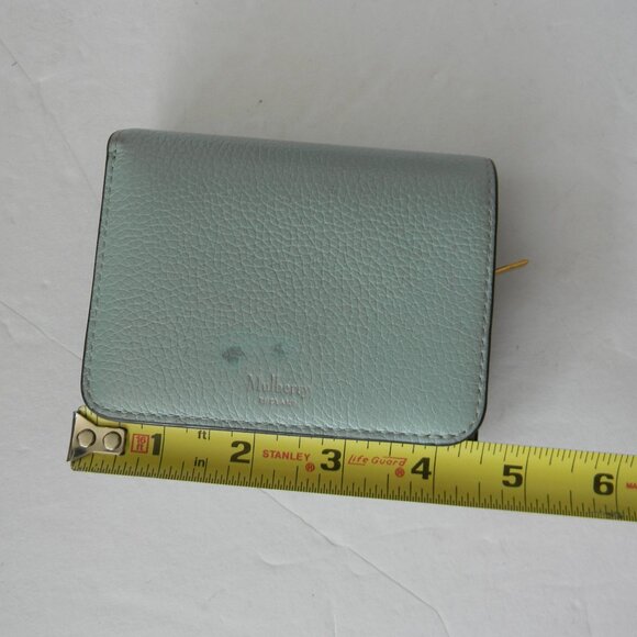 MULBERRY ENGLAND PEBBLE LEATHER BIFOLD WALLET LIGHT BLUE/GREEN  W/BOX - Picture 9 of 10
